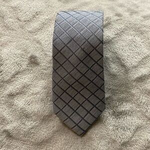 Kenneth Cole Mens Peter Grid Self-tied Necktie, Grey, One Size